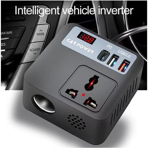 Car Power Inverter 100W - 12V to 220V AC Converter with PD USB-C, USB 3.0, Digital Display, Universal Socket
