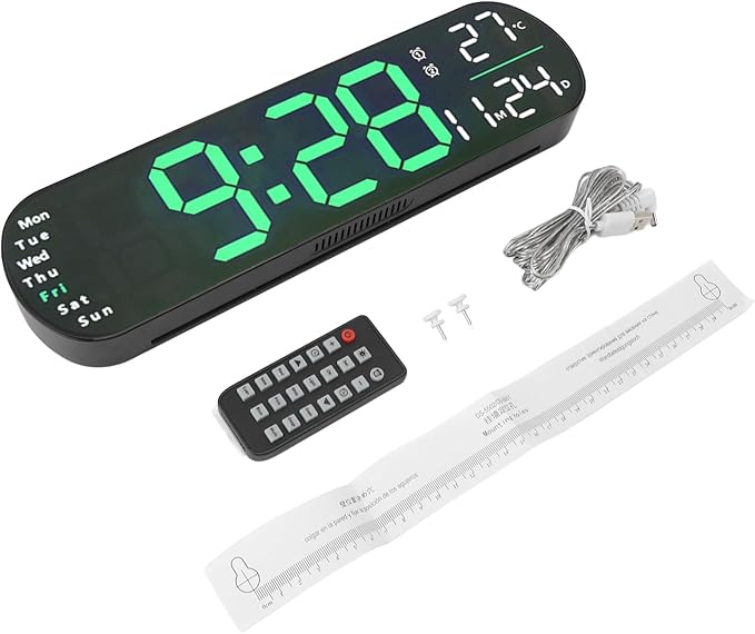 LED Digital Wall Clock Desk Alarm Clock for Bedroom, Large Wall Clock with Remote Control, Automatic Brightness Dimmer LED Clock with Date Temperature