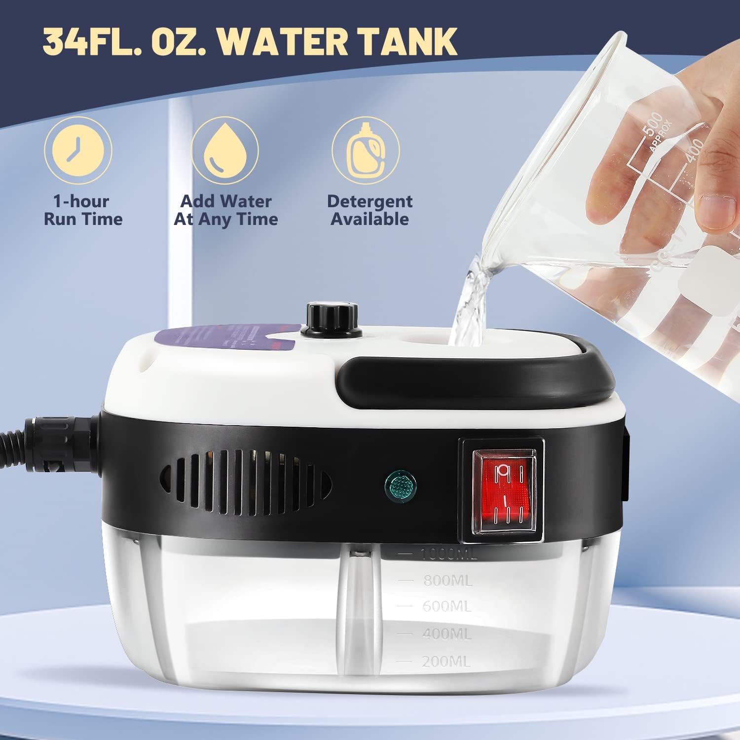 Steam Cleaner Handheld, High Pressure Steam Cleaning Machine with 3 Brush Heads & 901ml Water Tank, Portable Multi-Purpose Steam Cleaner for Kitchen, Car, Bathroom, Furniture