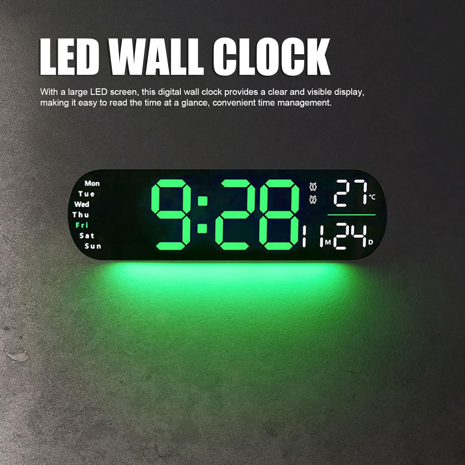 LED Digital Wall Clock Desk Alarm Clock for Bedroom, Large Wall Clock with Remote Control, Automatic Brightness Dimmer LED Clock with Date Temperature