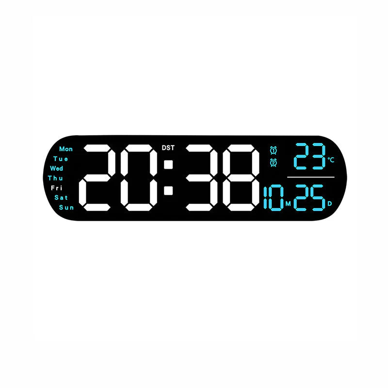 LED Digital Wall Clock Desk Alarm Clock for Bedroom, Large Wall Clock with Remote Control, Automatic Brightness Dimmer LED Clock with Date Temperature